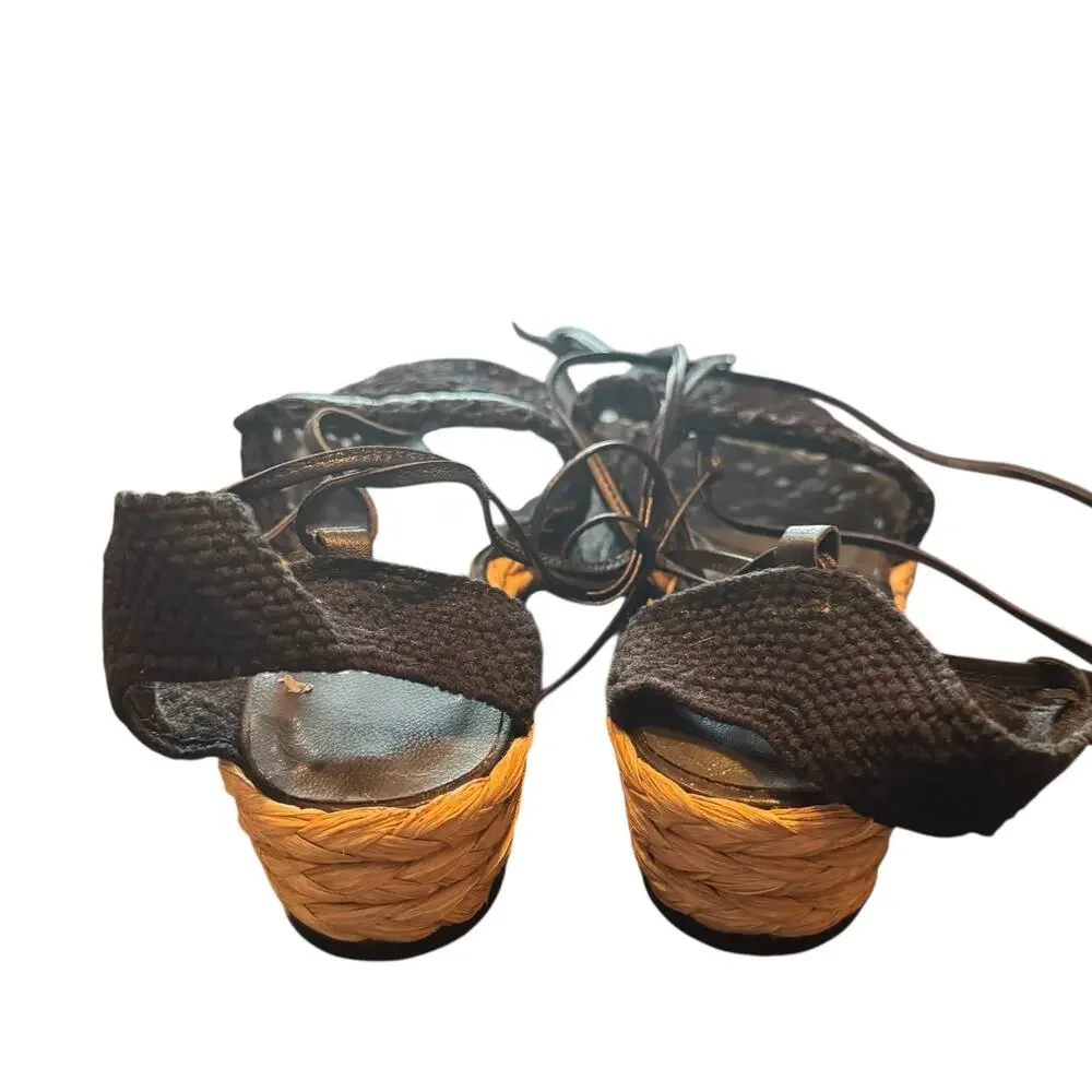 Stuart Weitzman Size 8 Black Lace Gladiator Lace Up Espadrille Shoes